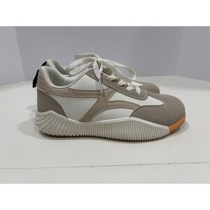De Florance Womens 7.5 Sneakers Beige White Orange Low Top Ribbed Sole Shoes